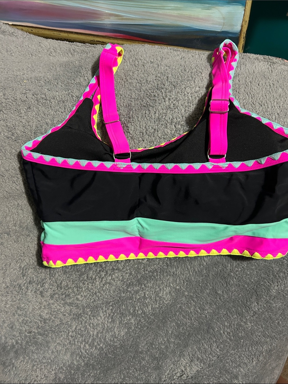 NWT Popvil Black Swim Set with Neon Pink and Aqua Trim - Picture 3 of 12